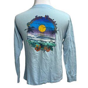 Vintage 1970s Long Sleeve Shirt Mens Large Surf Graphic Surfer Union Blue Tee